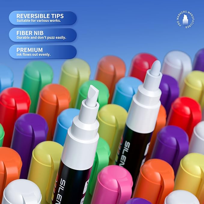 SILENART White Chalk Markers - 15mm Jumbo Tip Car Marker - Wide Thick Window Chalk Pen for Chalkboard, Window, Glass, Mirror, Blackboard