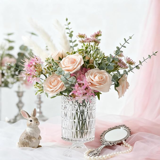 Artificial Flowers Foam Fake Roses 25pcs Champagne Roses with Stems for Home Decor DIY Wedding Bouquets Party Bridal Shower Centerpieces Faux Flower Arrangements Tables Decorations