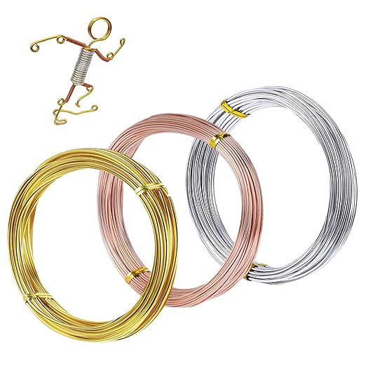 Cinvo 3 Rolls Craft Wire Jewelry Beading Wire Flexible Aluminum Wire Tarnish Resistant for DIY Jewelry Craft Making (12 Gauge/2mm Thick, Silver, Gold and Rose Gold)