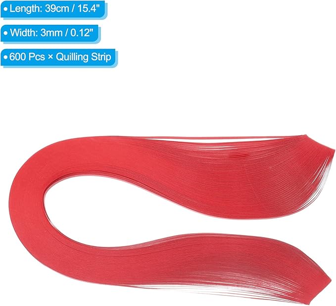 PATIKIL 600pcs Quilling Strips Paper 1/8"(3mm) 39cm Origami Paper Quilling Strip for Art DIY Hand Craft Christmas, Bright Red