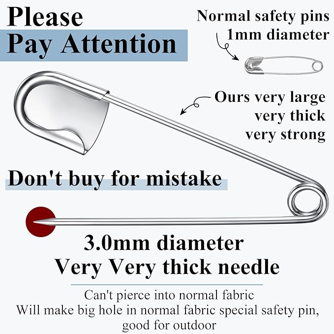 Juexica 20 Pcs 5 Inch Jumbo Stainless Steel Safety Pins Large Heavy Duty Huge Strong Laundry Pins for Upholstery Sewing Quilting Key Rings Craft Outdoor (Silver)