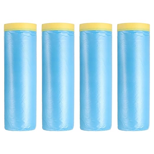 uxcell Pre-Taped Masking Film, 4.9ft x 66ft High-Tack Painters Tape Plastic Drop Cloth with High-Tack Painters Tape for Painting Protection Blue Film 4Pcs