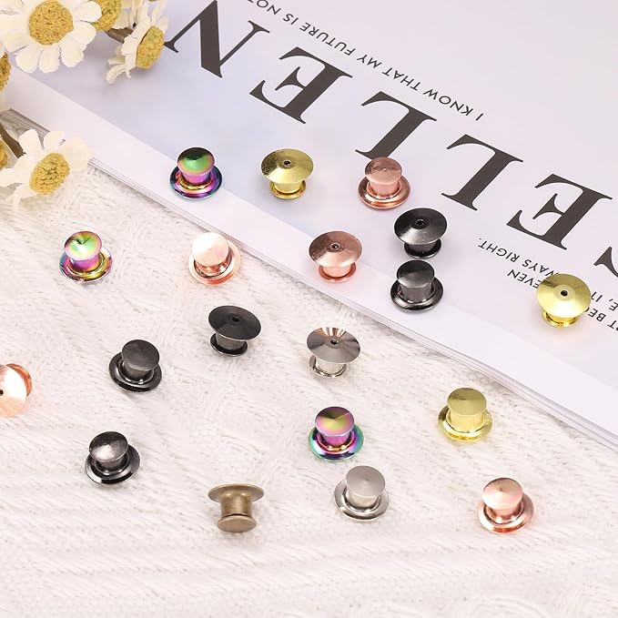 uxcell 40Pcs Metal Locking Pin Backs, Pin Keepers Locking Clasp Flat Head Clamp Needle Back Lock for DIY Brooch Crafts Badges Enamel Lapel, Multicolor