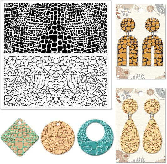 CHGCRAFT Leather Cracks Polymer Clay Texture Sheets Alligator Leather Flaw Silicone Texture Stamp Clay Modeling Pattern Pad Texture Sheets for Polymer Clay Making Earrings Jewelry