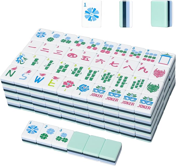 American Mahjong Tile Set with160 Acrylic 4 Layer Engraved Mahjong Tiles, Mahjong Tiles Bag and Accessories