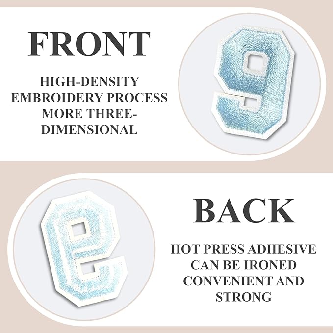 Letter and Number Iron On Patches, A-Z Alphabet and Numbers 0-9 Embroidery Applique Patch, DIY Decorative Heat Press Patches for Clothing Jeans Jackets Backpacks Hats (Light Blue 72 Pcs)