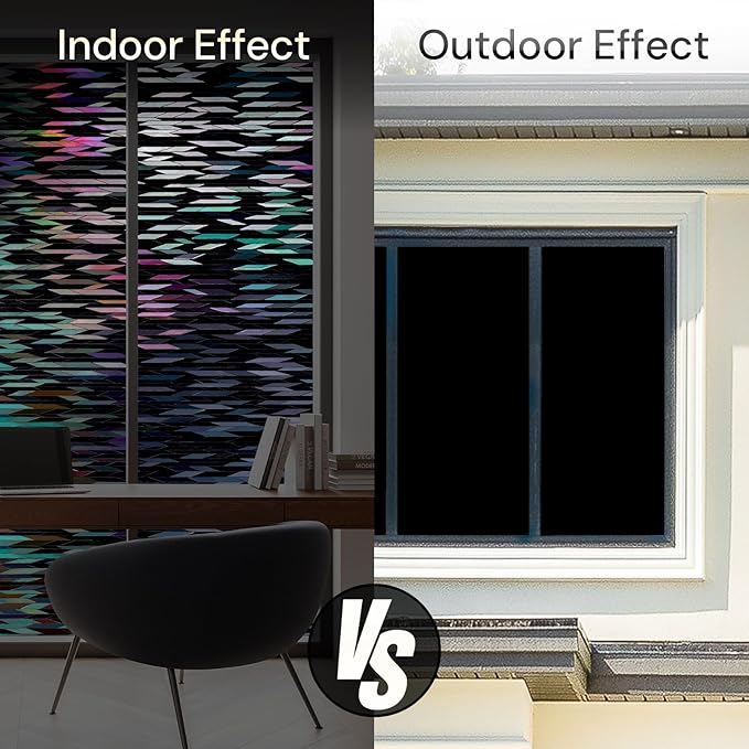 rabbitgoo Window Privacy Film, Total Blackout Window Film, Stained Glass Heat Control Glass Thermal Sticker, Room Darkening Door Cover, Anti-UV Privacy Cling with Installation Tools, 35.4" x 78.7"