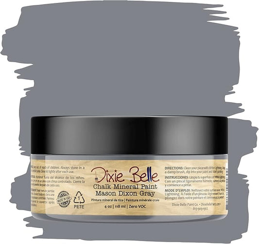 Dixie Belle Paint Company Chalk Finish Furniture Paint - Mason Dixon Gray (4oz) - Matte Charcoal Gray Chic Chalk Mineral DIY Furniture Paint