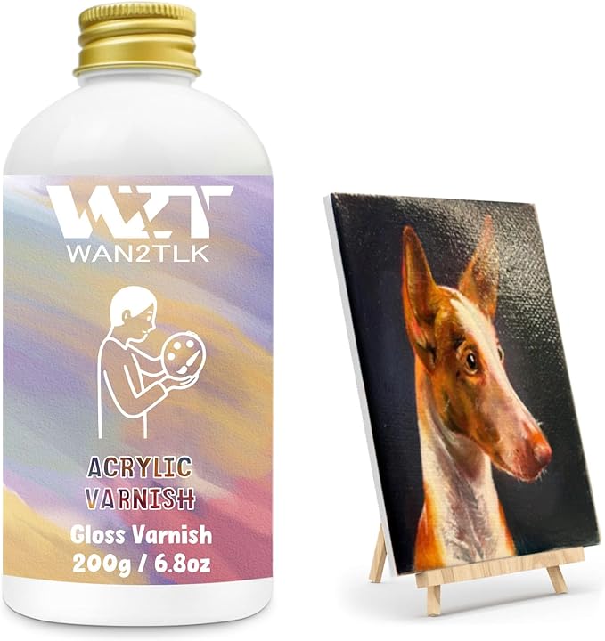 Acrylic Varnish, Professional Gloss Varnish for Acrylic Painting, Seals and Protects Artworks, Non-Toxic, Art Acrylic Paint Sealer for Handmade Artists, Painter & Kids (200ml/Gloss)