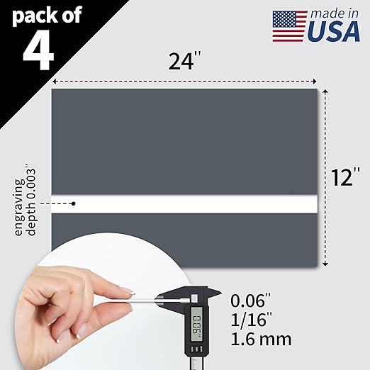 Trotec TroLase | 12"x24"x1/16", 4 Pcs | Smoke Grey/White | 2 Ply | Modified Acrylic | Laser Engraving Double Color Plastic Sheet | Engraving Blanks for Laser, Saw, Guillotine | Made in USA