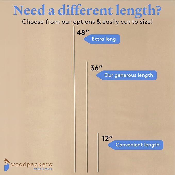 Wood Square Dowel Rods 3/16-inch x 48 Pack of 10 Wooden Craft Sticks for Crafts and Woodworking by Woodpeckers