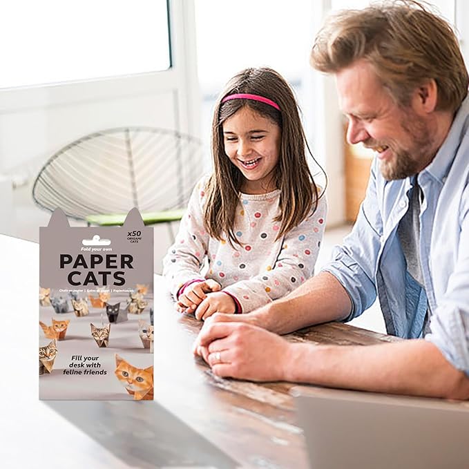 DIY Paper Cats Kit, Cute Kitten Origami Papercraft Kit, 50 Sheets DIY Origami Paper to Fold Cute Cat / Dog / Dinosaur Figures for Teens & Adults, Desk Decoration & Gift for Cat Lovers
