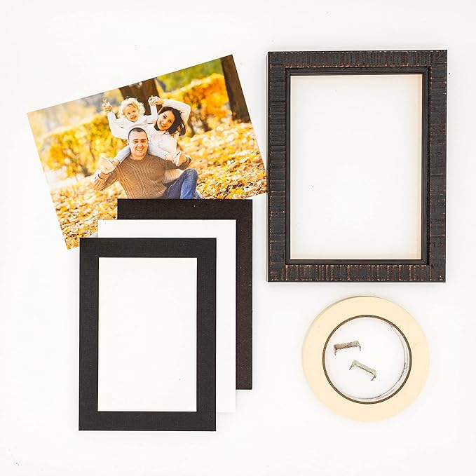 6x8 Mat for 8x10 Frame - Precut Mat Board Acid-Free Show Kit with Backing Board, and Clear Bags Textured Black 6x8 Photo Matte Made to Fit a 8x10 Picture Frame Matboard for Framing, Pack of 10 Mats