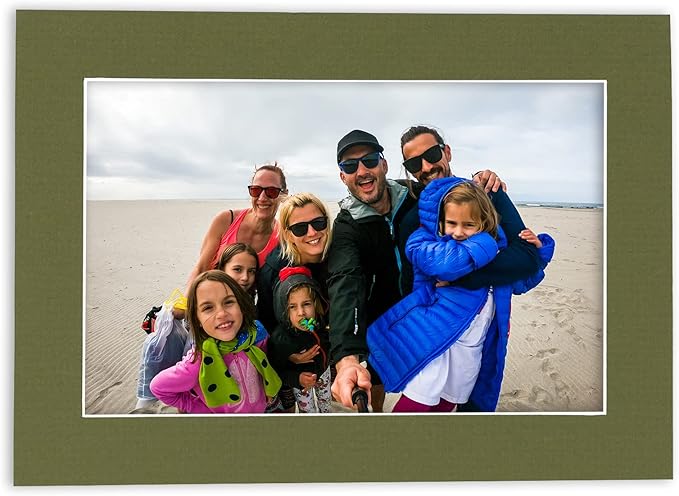 8x10 Mat Bevel Cut for 5.5x8.5 Photos - Acid Free Dill Green Precut Matboard With Backing Board and Crystal Clear, Self Seal Photo Mat Bag - For Pictures, Photos, Framing - 4-ply Thickness