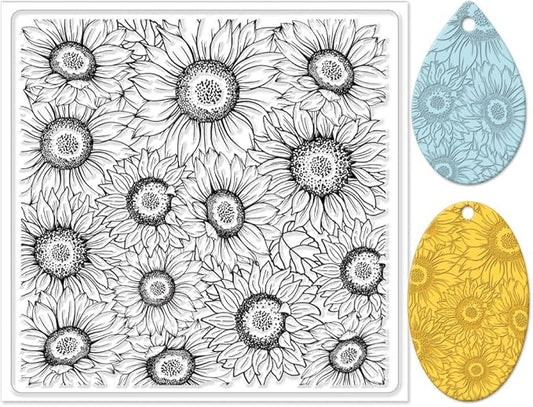 CHGCRAFT Polymer Clay Texture Sheet Sunflower Silicone Texture Stamp Polymer Clay Modeling Pattern Pad for Jewelry Earring Making DIY Craft, 5.5x5.5inch