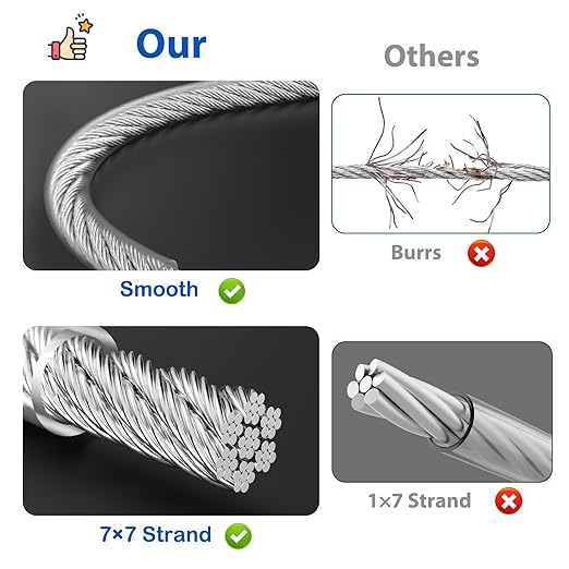 3/16" Wire Rope, 200Ft PVC Coated Steel Cable 7×7 Strand Core, Ideal Cable Railing System for Stair Handrail Balusters Porch Fence Deck, String Light Hanging, Clothesline, Curtains, Shade Sail