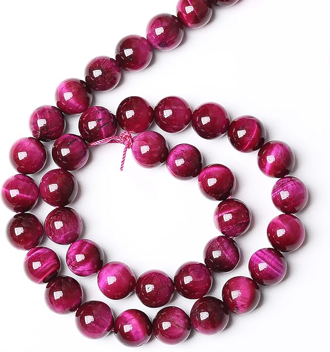 90PCS 8mm Rose Red Tiger Eye Gemstone Loose Beads Natural Round Loose Stone Beads for Jewelry Making DIY Bracelet Necklace Earrings 2 Strand 32"