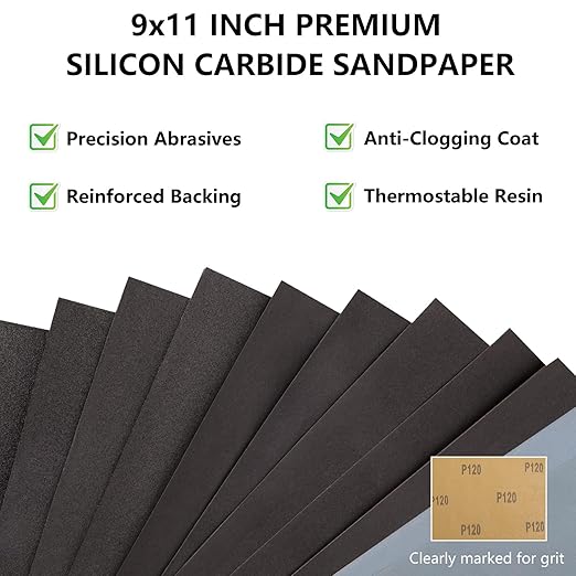 2000 Grit Sandpaper, 9 x 11 Inch Wet Dry Sand Paper Hand Abrasive Sanding Sheets for Wood Metal Automotive Sanding and Polishing, Fine - 10 Sheets