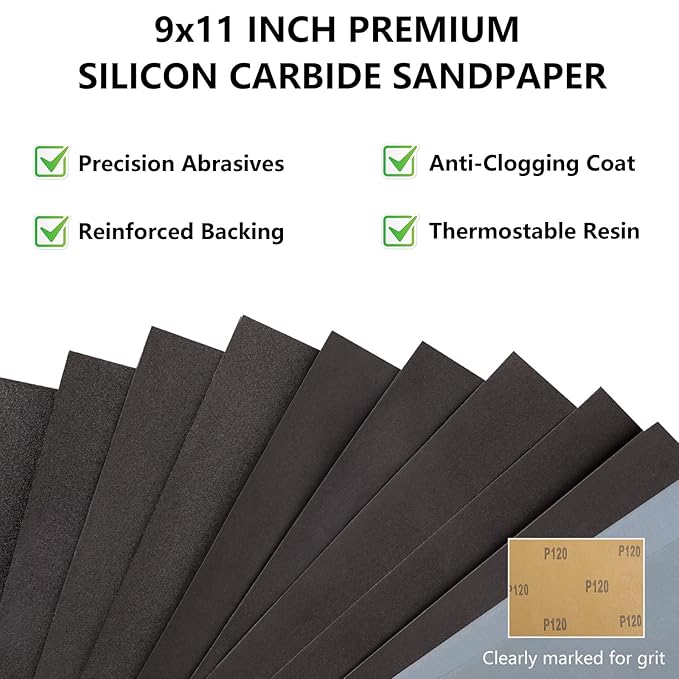 800 Grit Sandpaper, 9 x 11 Inch Wet Dry Sand Paper Hand Abrasive Sanding Sheets for Wood Metal Automotive Sanding and Polishing, Fine - 10 Sheets
