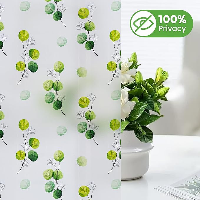 DKTIE Eucalyptus Leaves Stained Glass Window Film with Installation Tools, INS Style Window Privacy Film Decorative, Nordic Style for Home Decor (S541, 35.4'' x 118.1'')