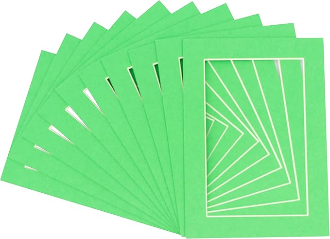 5.5x8.5 Mat for 8.5x11 Frame - Precut Mat Board Acid-Free Bright Green 5.5x8.5 Photo Matte for a 8.5x11 Picture Frame, Matboard for Family Photos, Show Kits, Art, Picture Framing, Pack of 25 Mats