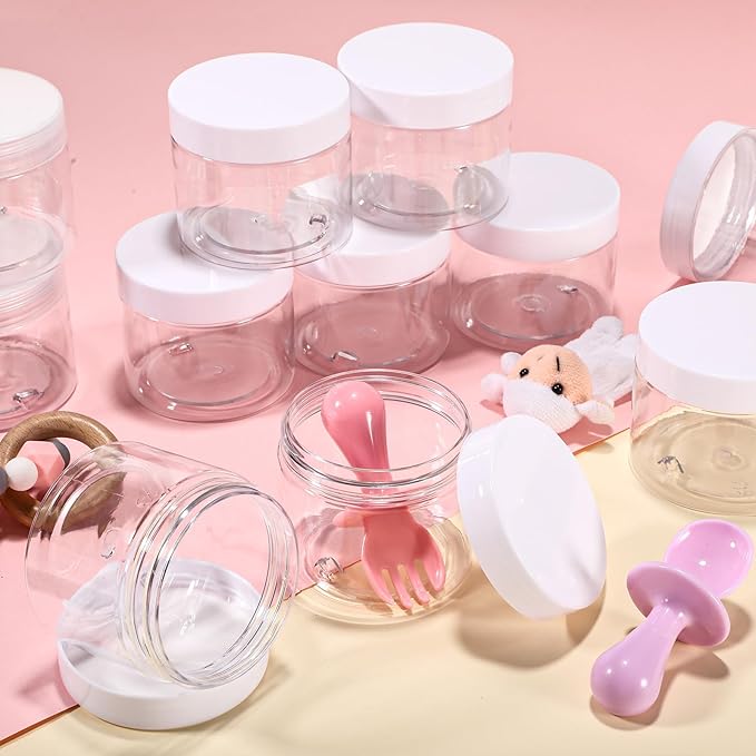 SATINIOR 36 Pieces 6 oz Plastic Jars with Lids Wide Mouth Airtight Reusable Container Acrylic Cosmetic Small Jars for Lotions Ointments Travel Toiletries Creams Make up Storage(White)