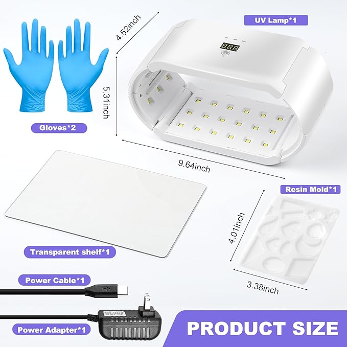 UV Light for Resin - Fast Curing UV Resin Light with Adjustable Time Setting Large Size 48W Two-Sided Portable Foldable UV Lamp with Silicone Mold Gloves