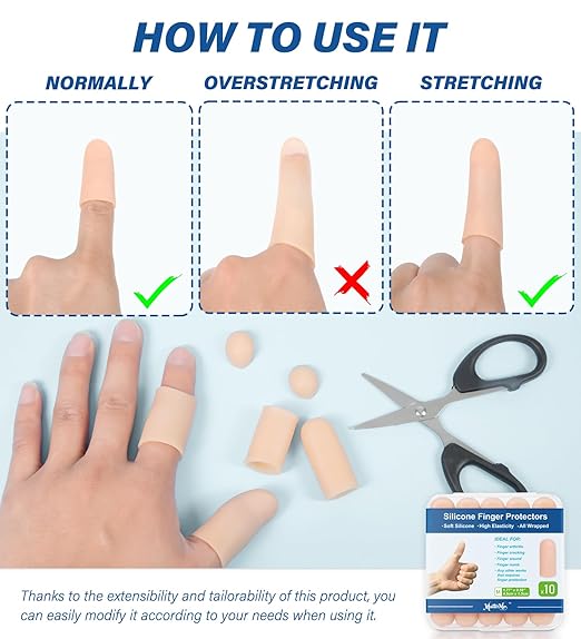 MasterMo Gel Finger Cots Protectors, Silicone Fingers Covers Bandages Caps Sleeves for Fingertip Thumb Protection, Ideal for Trigger, Arthritis, Cracking, Blisters, Callus, Hangnail & Pain Relief (Nude, M, 24PCS)
