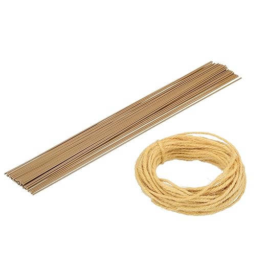 uxcell 50Pcs 2 Gauge Floral Wire, 15.75" Length Flower Stem Wires with 0.08" x 32.8ft Twine for Wreath Making, Flower Arrangement, Yellow