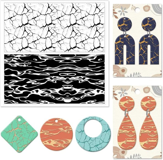 CHGCRAFT Natural Texture Polymer Clay Texture Sheets Cracks Water Pattern Silicone Texture Stamp Clay Modeling Pattern Pad Texture Sheets for Polymer Clay Making Earrings Jewelry