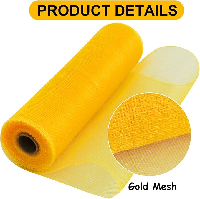 TONIFUL 2 Rolls 10 Inch Yellow Decorative Mesh Ribbbon Rolls, Fabric Mesh for Mesh Wreath Supplies, Front Door Wreath Crafts Tree Decor Christmas NewYears Halloween Decoration (10 yds/roll)