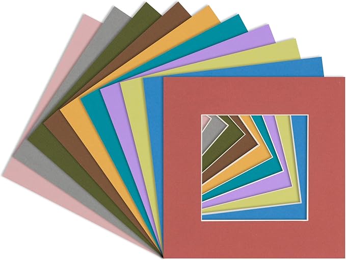 6x8 Mat for 8x10 Frame - Precut Mat Board Acid-Free Show Kit with Backing Board, and Clear Bags Mixed Colors 6x8 Photo Matte Made to Fit a 8x10 Picture Frame Matboard for Framing, Pack of 10 Mats