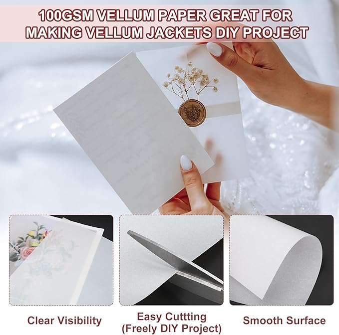 PATIKIL 30 Sheets Vellum Paper 4.25x5.5, Vellum Paper Printable Translucent Paper 100GSM Colored for Invitations Laser InkJet Printing Card Making Crafting Wedding Tracing, Pink Green Blue