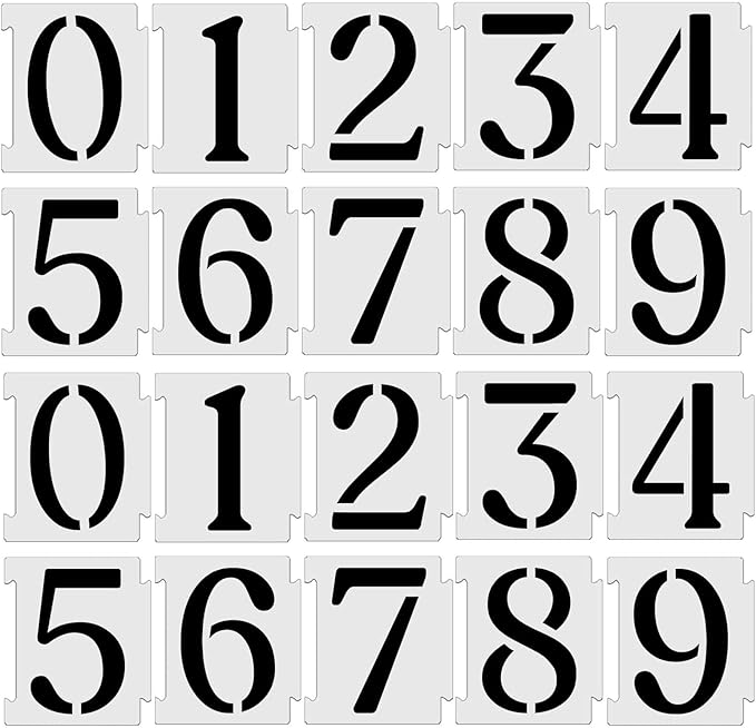 YEAJON 2 Inch Curb Stencil Kit 0-9 Address Number Stencils, 20Pcs Reusable 14 Mil Mylar Plastic Templates for Painting on Road, Wall, Wood, Mailbox
