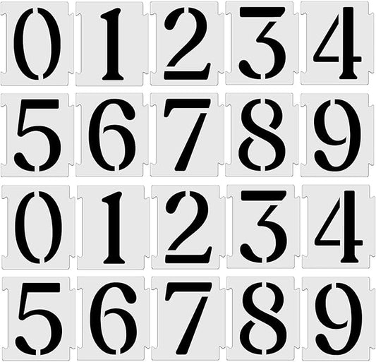 YEAJON 8 Inch Curb Stencil Kit 0-9 Address Number Stencils, 20Pcs Reusable 14 Mil Mylar Plastic Templates for Painting on Road, Wall, Wood, Mailbox