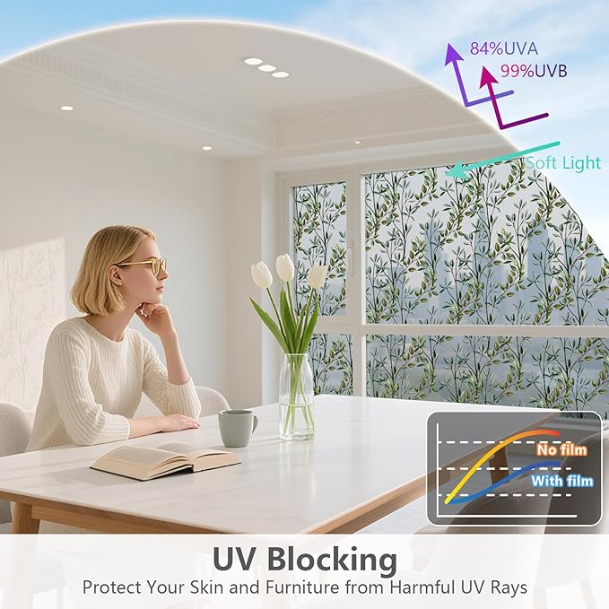 NINETREX One Way Window Privacy Film, Daytime Privacy Static Cling Sun Blocking Anti UV Reflective Window Tint for Home and Office 23.6 x 157.4 inches, Silver Leaf