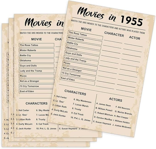 70th Birthday Party Games, Movies in 1955 Games, Birthday Party Supplies for Adults, Fun 1955s Party Game，Pack of 30 Cards