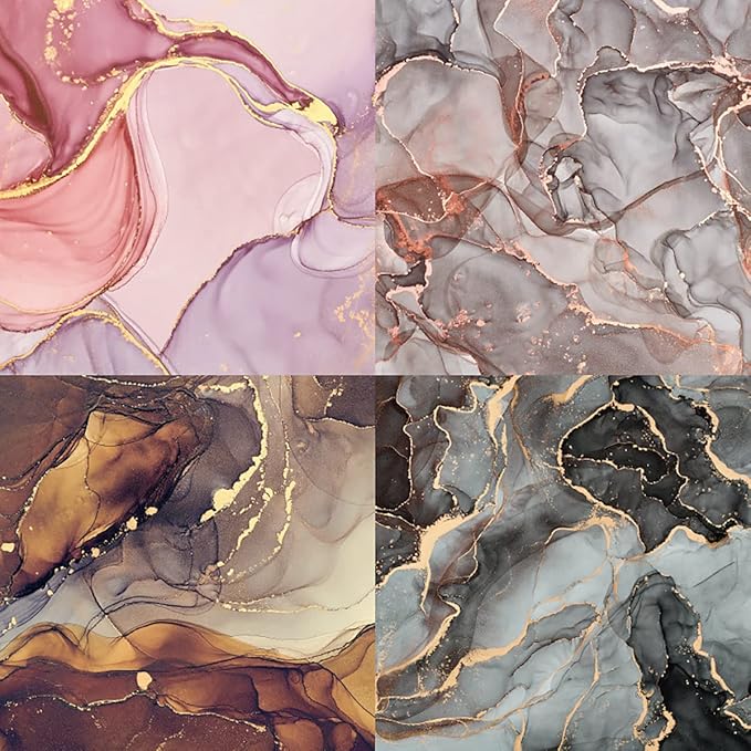 YASMEN Single-Sided Scrapbook Paper Pad, Marble Pattern Bronzing Cardstock, 6"6" Designer Themed Art Kits, Bullet Junk Journal Craft Decopodge - 24 Sheets