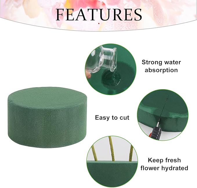 LOMIMOS 20PCS 3''Round Floral Foam Bricks,Wet Florist Floral Foam Block Flower Arrangement Supplies for Wedding Aisle Flowers Party Craft Project Spring Decoration