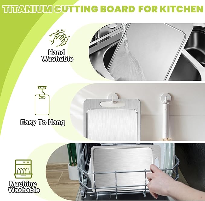 Titanium Cutting Board with Juice Groove-Pure Titanium Cutting Boards For Kitchen，Double-Sided Metal Chopping Board Titanware Cutting Mat for Cutting Meats, Fruits & Vegetables (11.4"L x 7.9"W)