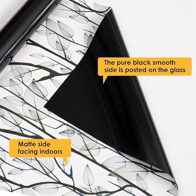 Leaf Pattern Window Tint with Installation Tools, Blackout Window Cover, Sun Blocking Window Tint for Home (Full Blackout Opaque, 35.4'' x 118.1'')