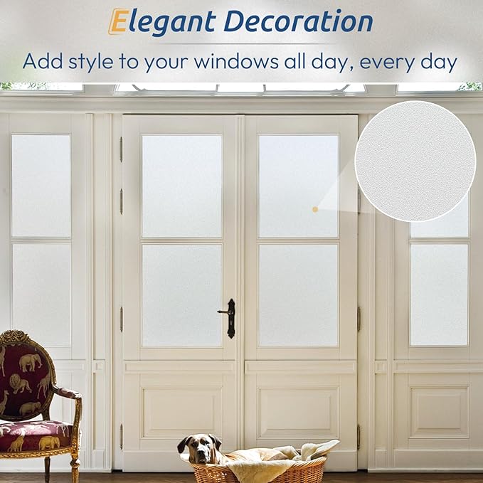 rabbitgoo Window Privacy Film, Frosted Glass Window Clings, Static Cling UV Heat Blocking Door Stickers for Home Bathroom, Removable Indoor Decal Coverings Day and Night, Pure, 29.5 x 78.7 Inches