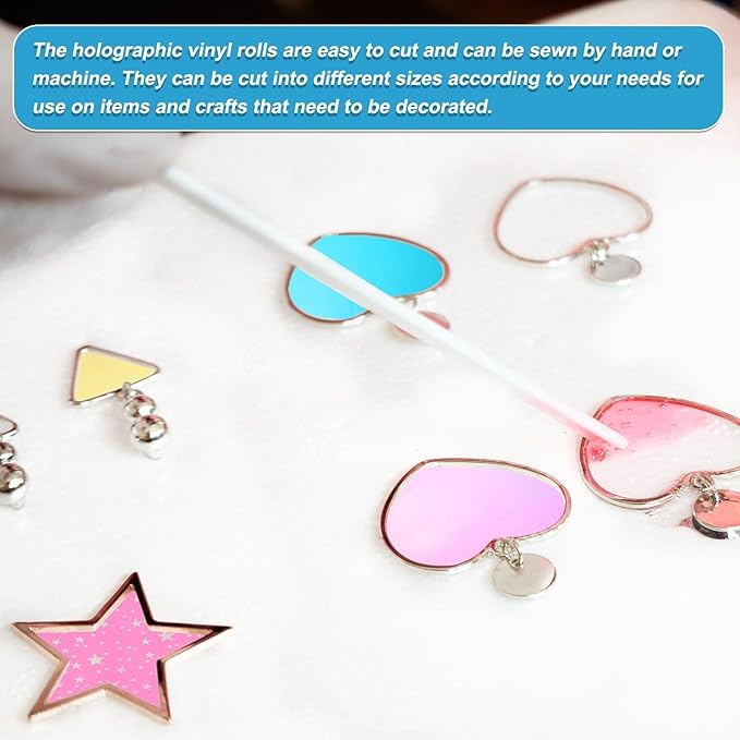 MECCANIXITY Holographic Clear PVC Vinyl Film Holographic PVC Fabric Waterproof Dichroic Film 12 x 48 Inch for Handbags Bows Earrings DIY Craft,Laser Cyan