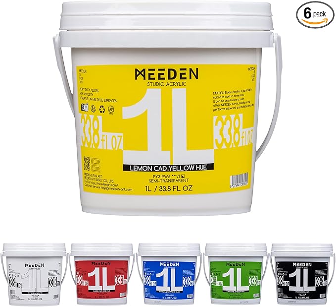 MEEDEN Acrylic Paint Set 1L: 6 Colors Large Bulk 33.8 oz Acrylic Paints - Heavy Body Gloss Art Paints for Canvas Crafts Pumpkins Painting