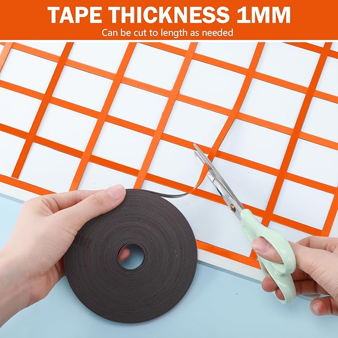 Magnetic Tape Roll Thin Strips, 1/4 Inch x 33 Feet Magnetic Board Dividers Whiteboard Graphic Decorative Tape Marking Line for Classroom Office Art Accessories(Orange)