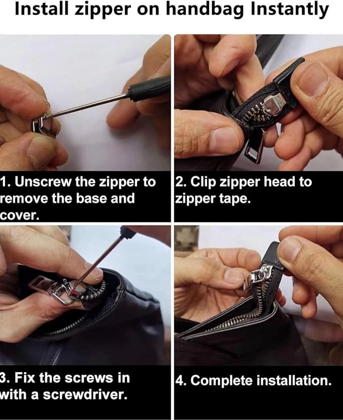 AKTIOIN Metal Zipper Repair Kit for Jackets, Luggage, Bags, Backpack, No Sewing Required Detachable Zip Heads Zipper Pull Replacement (Black, #8)