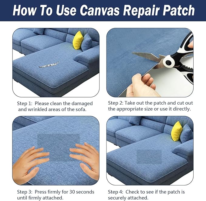 Canvas Repair Patch, Strong Sticky Fabric Repair Tape, Self-Adhesive Fabric Patch for Sofas, Tote Bags, Clothing, Car Seats, Furniture (Dark Blue, 3.5X79 Inch)