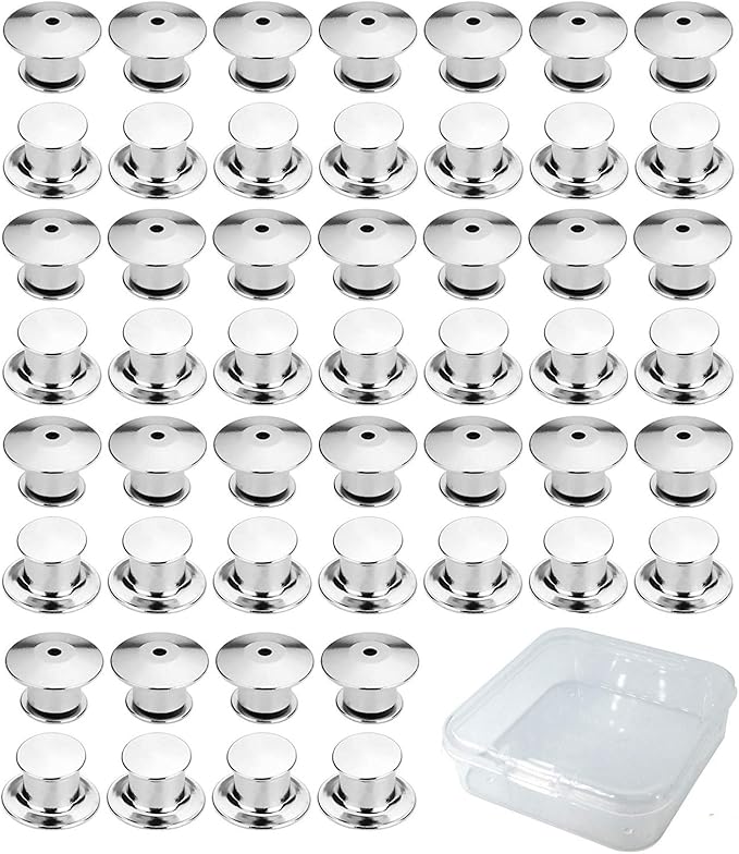 E-lishine 50 Pcs Metal Pin Backs Locking Pin Keepers No Tool Required，Locking Clasp with Storage Case