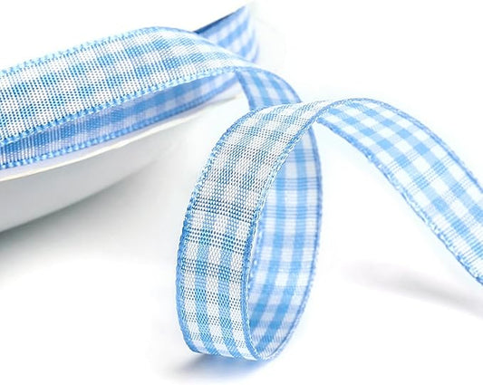 Classic Gingham Checkered Ribbon, Assorted Colors Premium Polyster Plaid Checkered Craft Ribbon for Gift Wrapping, DIY Projects, Hair Bows,Scrapbooking & Party Decor (Light Blue, 3/8x50Yd)