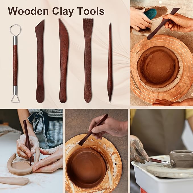Amrules Clay Tools Kit, 31 PCS Red Pottery Tools, Practical Polymer Clay Sculpting Tools Kit, Air Dry Clay Tools Set for Adults, Pottery Craft, Dotting, Carving, Drawing, Molding, Modeling, Shaping